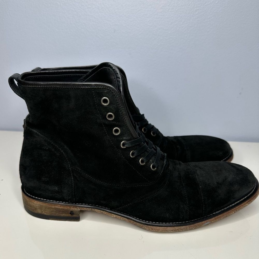 John Varvatos Fleetwood Rub Off Black Chelsea Pull On Ankle Leather Boots Sz 12